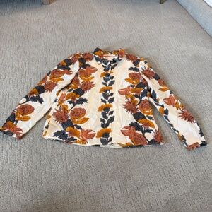 Tory Burch Silk Blouse Sz 4/Small "Orange Wonderland Vine'